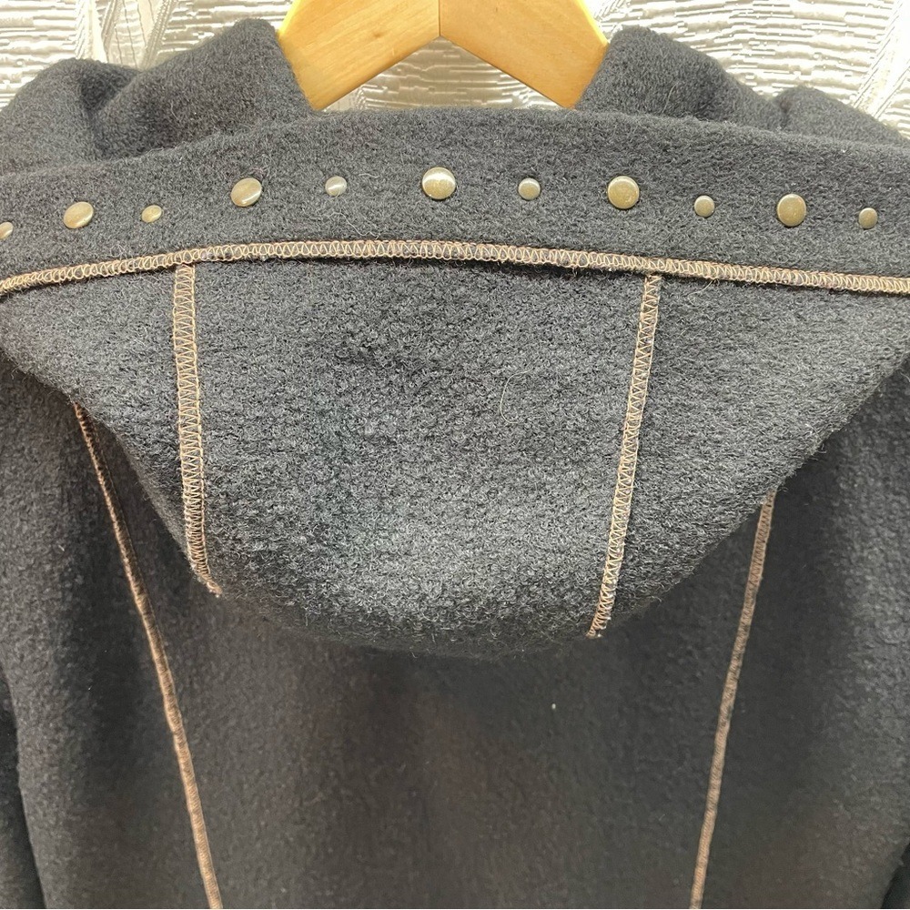 Novelti Petite Wool Blend Hooded Coat Womens Medium Black Studded 0818PL - Picture 5 of 8
